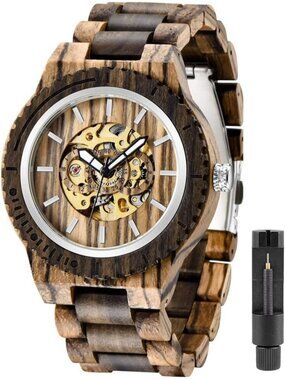 Men's Dark Brown Analog No Battery Fashion Mechanical Movement Wooden Watch